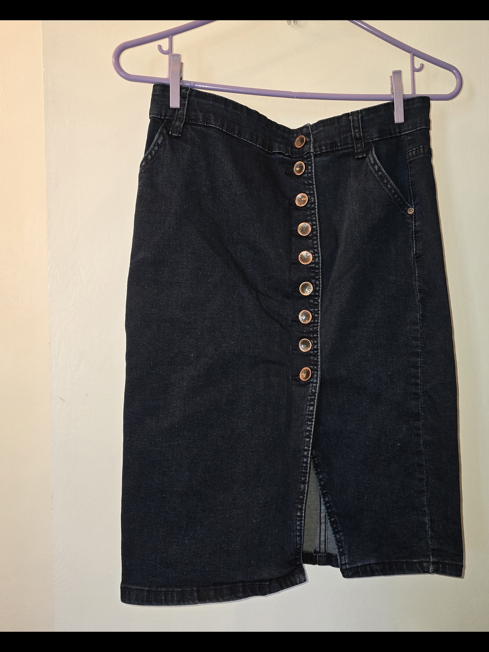 NWT Coeur de Vague Navy A-Line Button-Up Denim Skirt